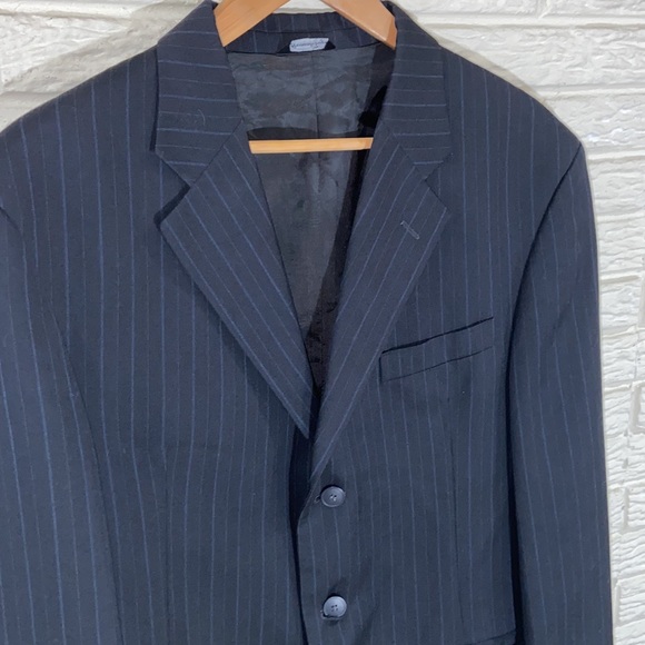Hernando Trujillo Wool Blend Deep Navy Pinstripe Suit Jacket Size 44 - Picture 2 of 9